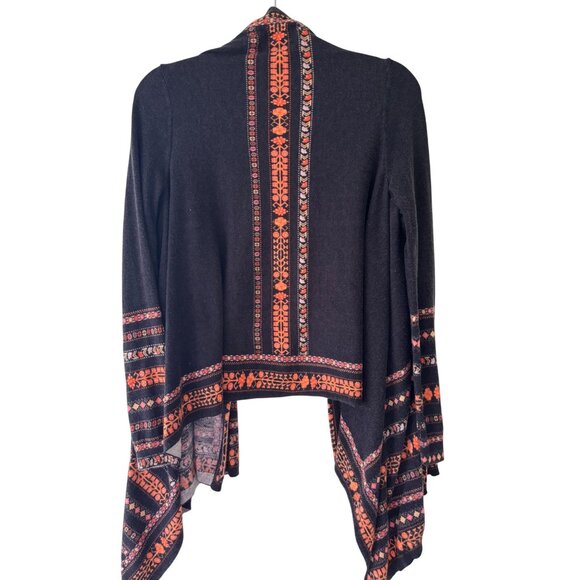 Anthropologie Guinevere Alsace Open Front Cardigan Black Orange Size M - Picture 3 of 15